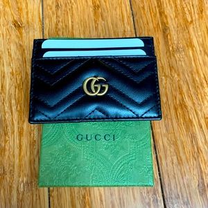 Gucci double G black leather marmont card case